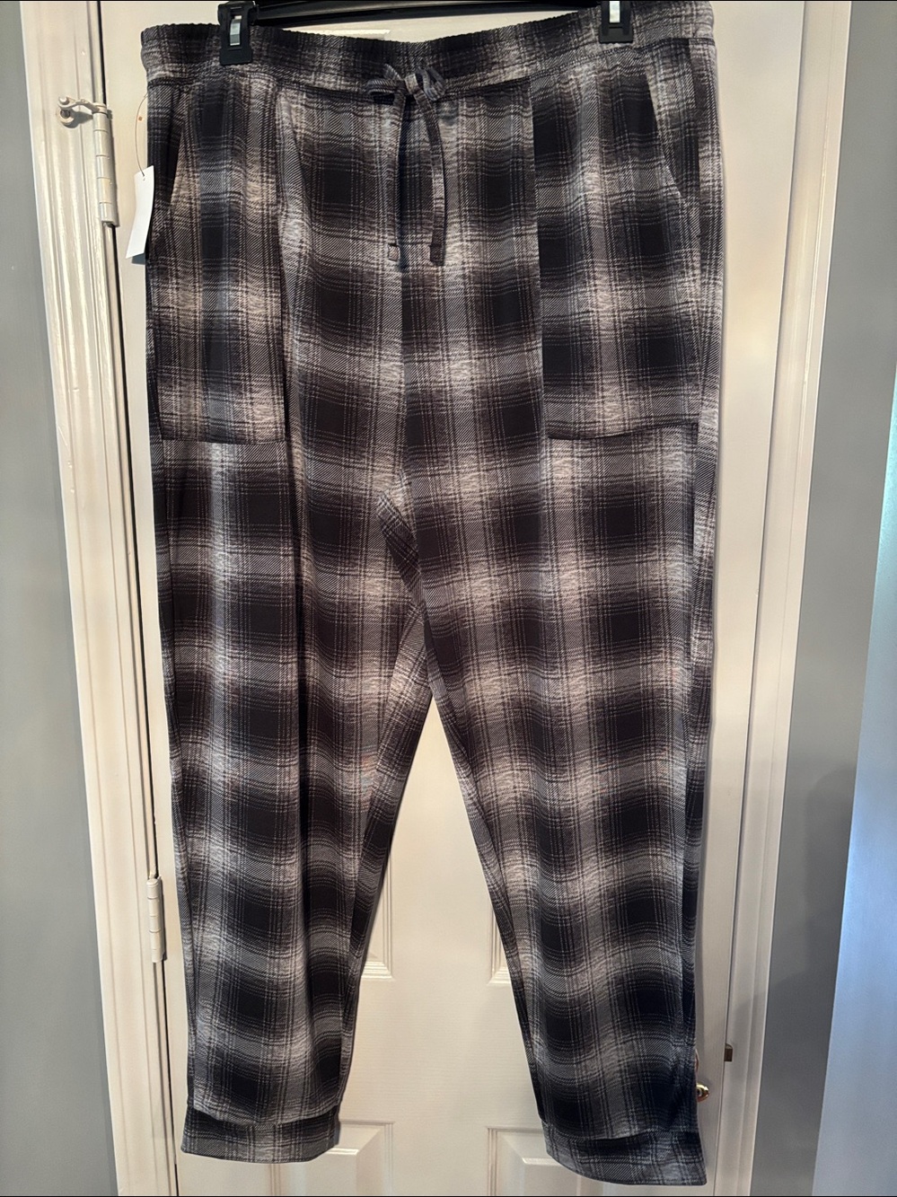 Cuddl Duds Gray Plaid French Terry Lounge Sleep Banded Cuff Pajama Pants NWT